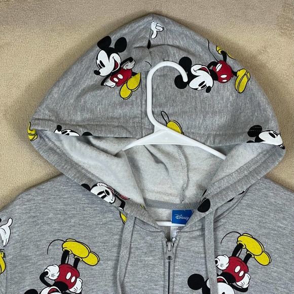 Disney Mickey‎ Mouse Graphic Full Zip Hoodie Jacket Unisex XL Gray Pockets NWT - Picture 2 of 11